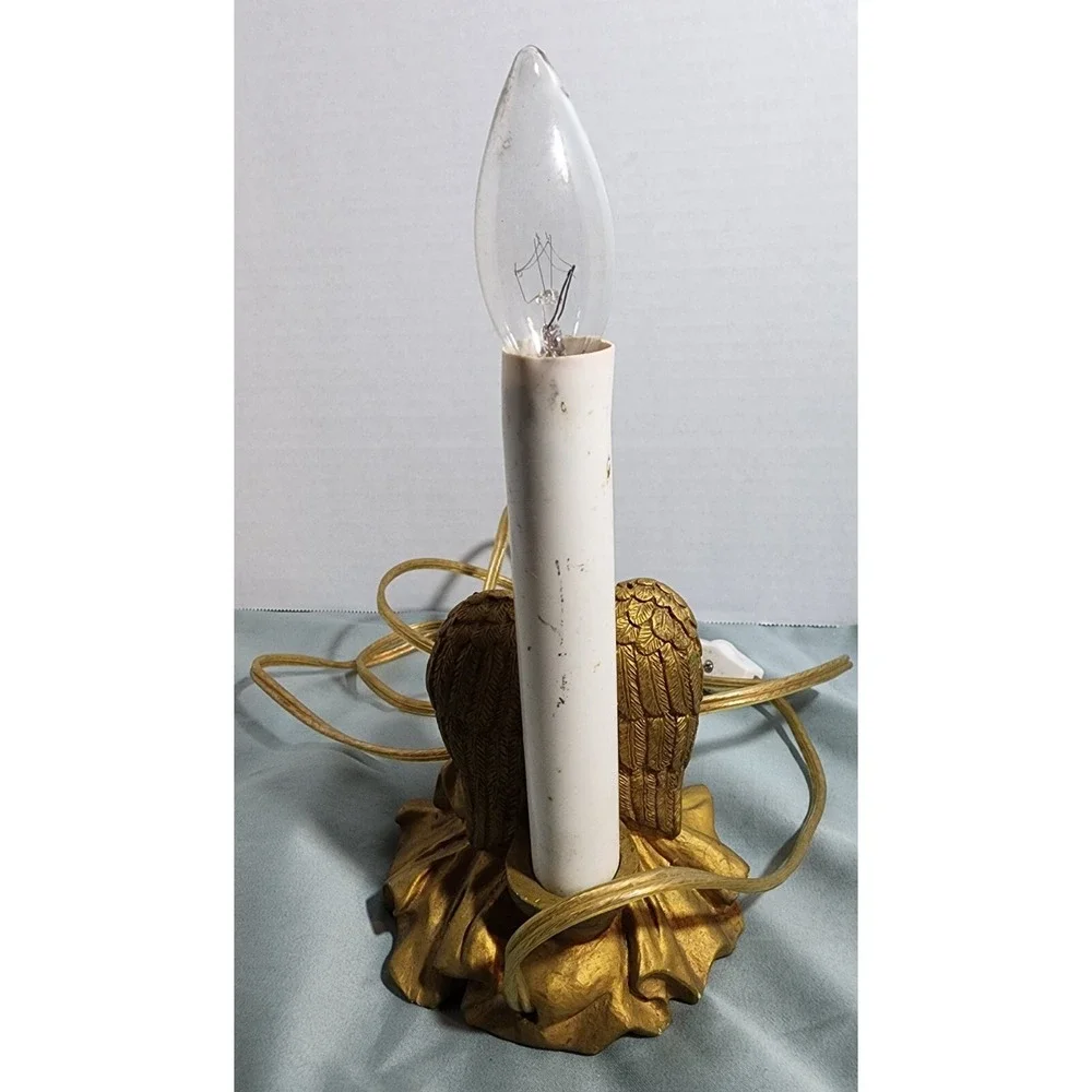 Vintage Angel & Bird Lamp Night Light Gold Resin Statue‎ Electric Candlestick